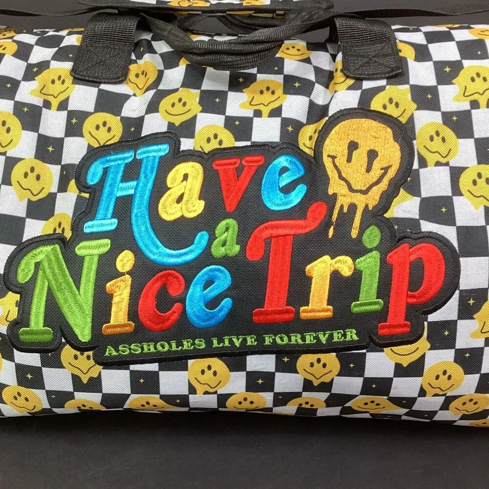 A**holes Live Forever 'Have A Nice Trip' Duffel Bag Smiley Faces All-Over Print
